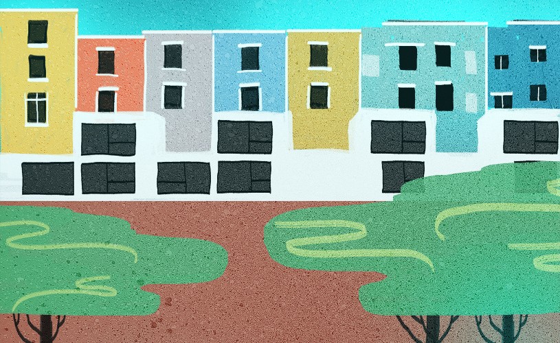 Illustration of the colourful houses in Cliftonwood, Bristol
